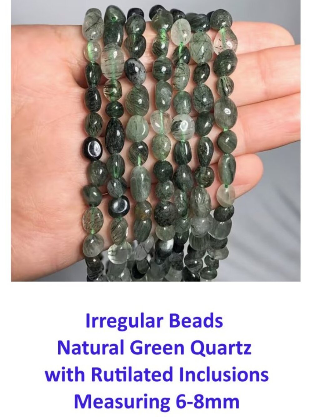 Irregular Beads Natural Green Quartz with Rutilated Inclusions Measuring 6-8mm